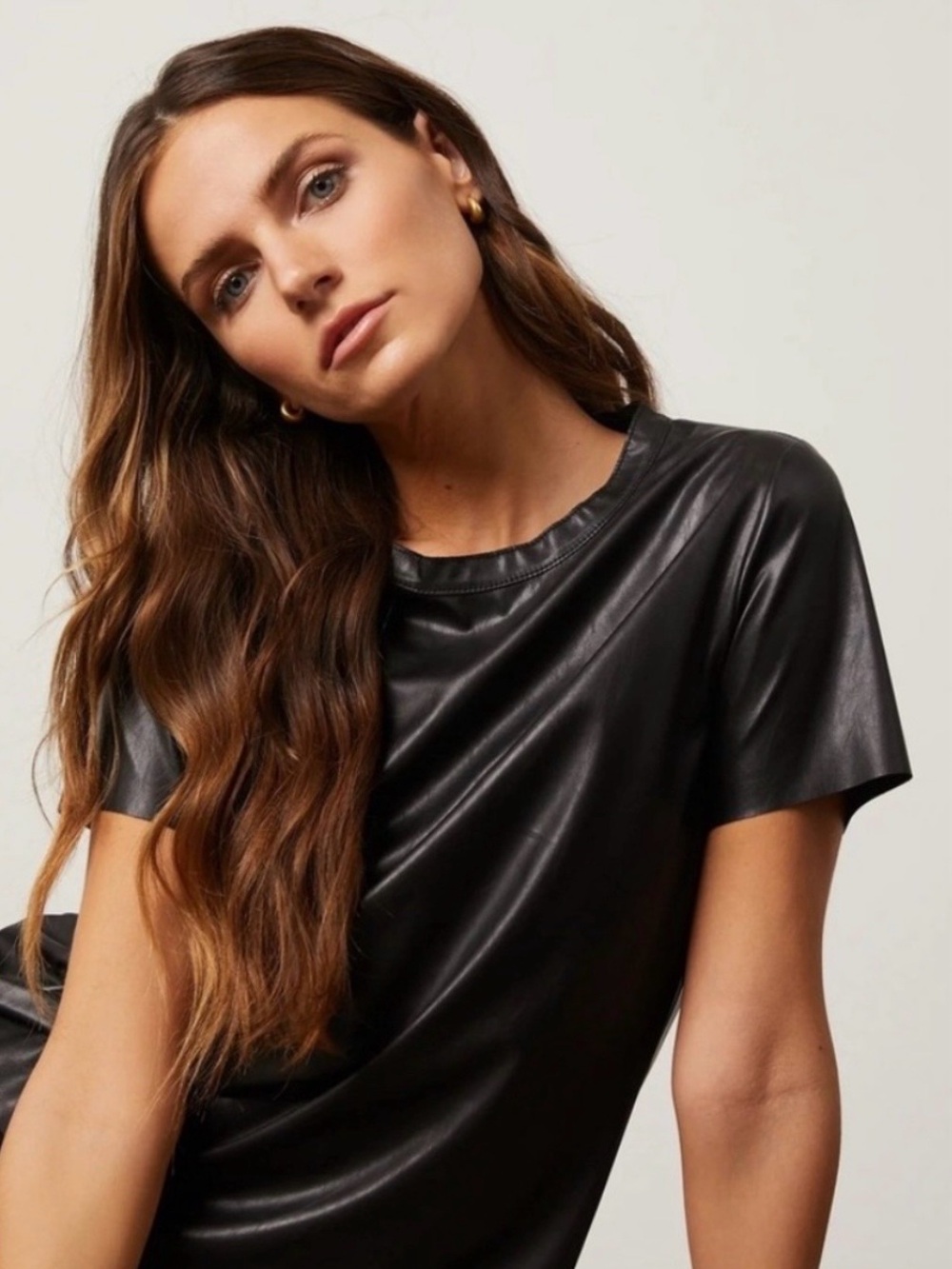 Bailey 44 Black Faux Leather Short Sleeve Tee size small